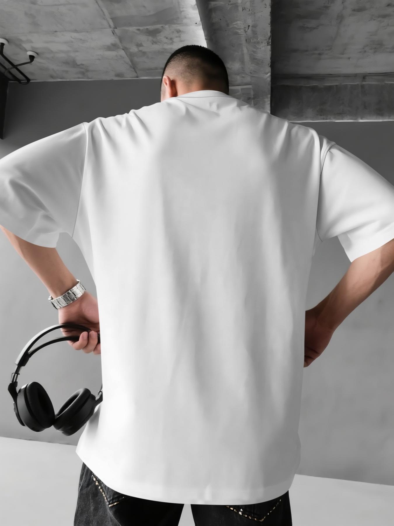 Men's Graphic Print Short Sleeve T-Shirt, Casual Fitted Top for All Seasons, Trendy Music Earphone Design, Fashionable Streetwear