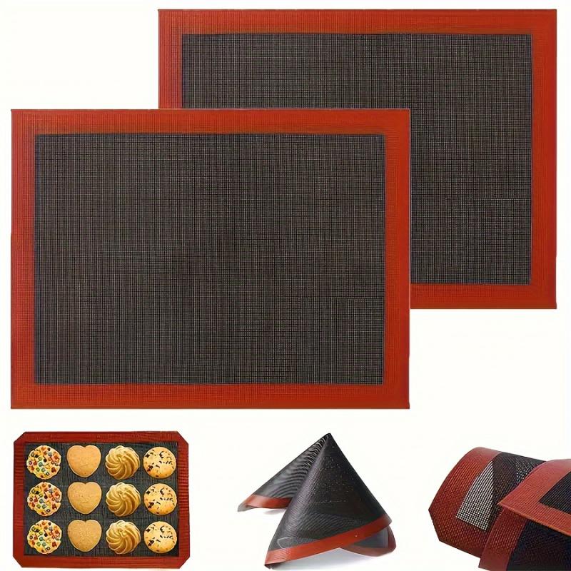 1-Piece Pack, Red & Black Silicone Baking Mat, Reusable Baking Sheet Liner, Grill Mat, Oven Non-Stick Pad, Cake Mold Liner, Suitable for Macarons & Cookies, Baking Tools, Kitchen Accessories, Home Kitchenware