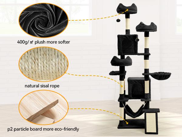 Yitahome Tall Cat Tree for Indoor Cats, 75 inches Multi-Level Cat Tower with Sisal Scratching Posts & Ramp, Plush Perches, Hammock, Spacious Condos, Cat Activity Center for Kittens