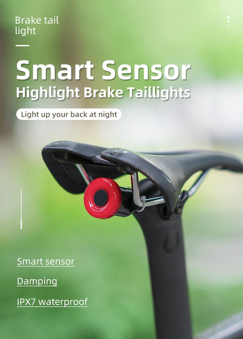 ROCKBROS Smart Bike Tail Light Break Sensing Bike Light Rechargeable Waterproof Auto On/Off Ultra Bright LED