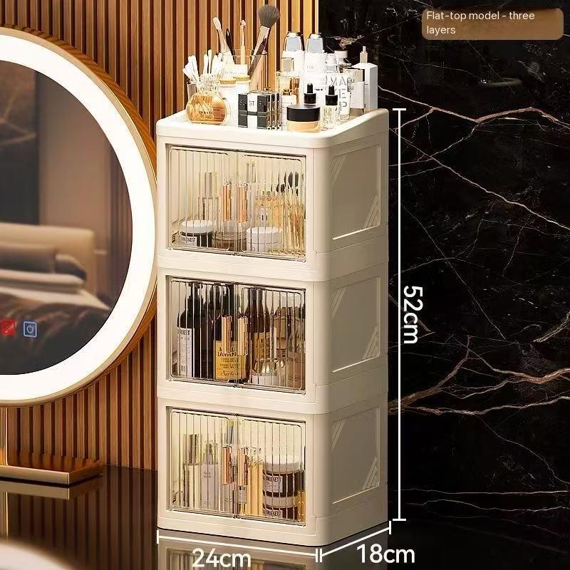 Transparent Foldable Cosmetic Storage Box, Multi-Layer Dual Door Desktop Dustproof Skincare Organizer, Desk Makeup Container, Makeup Tool Organizer, Beauty Organizer, Organizing Tool, Storage Organizer, Dustproof Makeup Organiser