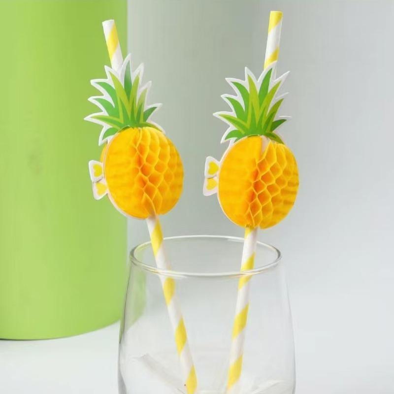 6 New Pineapple Paper Straws for Beverage Decoration INS Style Creative Design Straws Milk Tea Shop Coffee Shop Bar Summer Hot Drink Straws Disposable Pineapple Straws