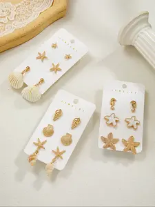 Starfish & Shell & Mermaid Design Earrings, Casual Trendy Jewelry, Fashionable Jewelry for Women & Girls, Studs Earrings, Trendy All-match & Exquisite Jewelry for Birthday Gift