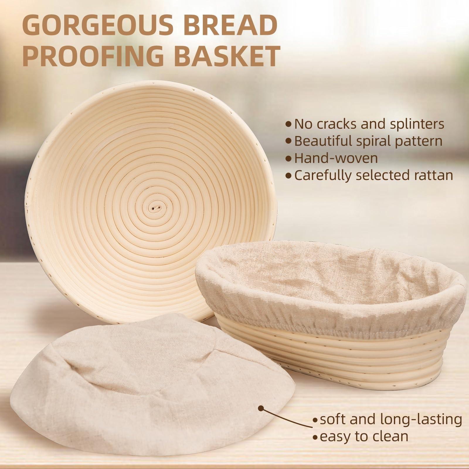 Baking Bread Fermentation Basket Set, 9in Round & 10in Oval Woven European Style, Sourdough Proofing Basket, Ideal for Beginners Baking Tools