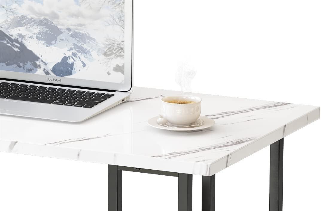 AWQM Marble Coffee Table, Faux Marble Top Rectangular Coffee Table with Black Metal Frame, 2 Tier Living Room Table for Living Room, Office, Balcony, 40 Inch