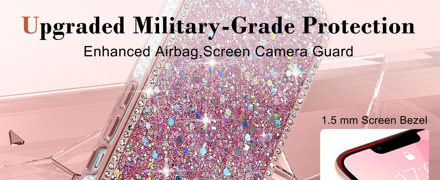 Lafunda for iPhone 13 Case Glitter, Luxury Shiny Bling Sparkly Phone Cover with Crystal Diamonds Rhinestone for Women Girls Soft TPU Slim Shockproof Protective Phone Case for iPhone 13 6.1", Pink