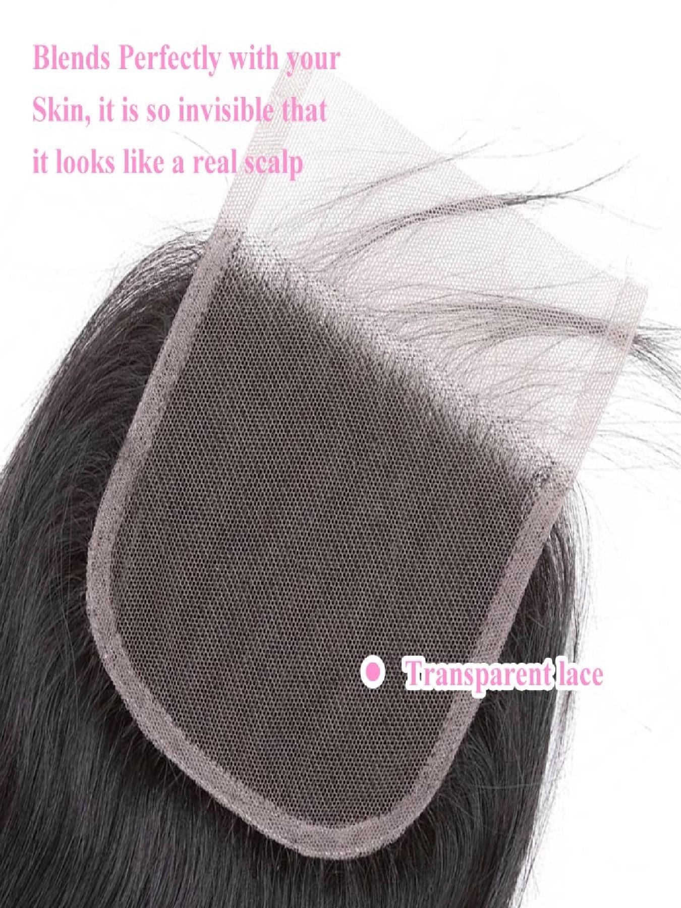 12A Brazilian Straight 4x4 HD Lace Closure Free Part Hand Tied Transparent HD Lace Closure 100% Unprocessed Human Hair Transparent Lace Closures Pre Plucked Natural Black