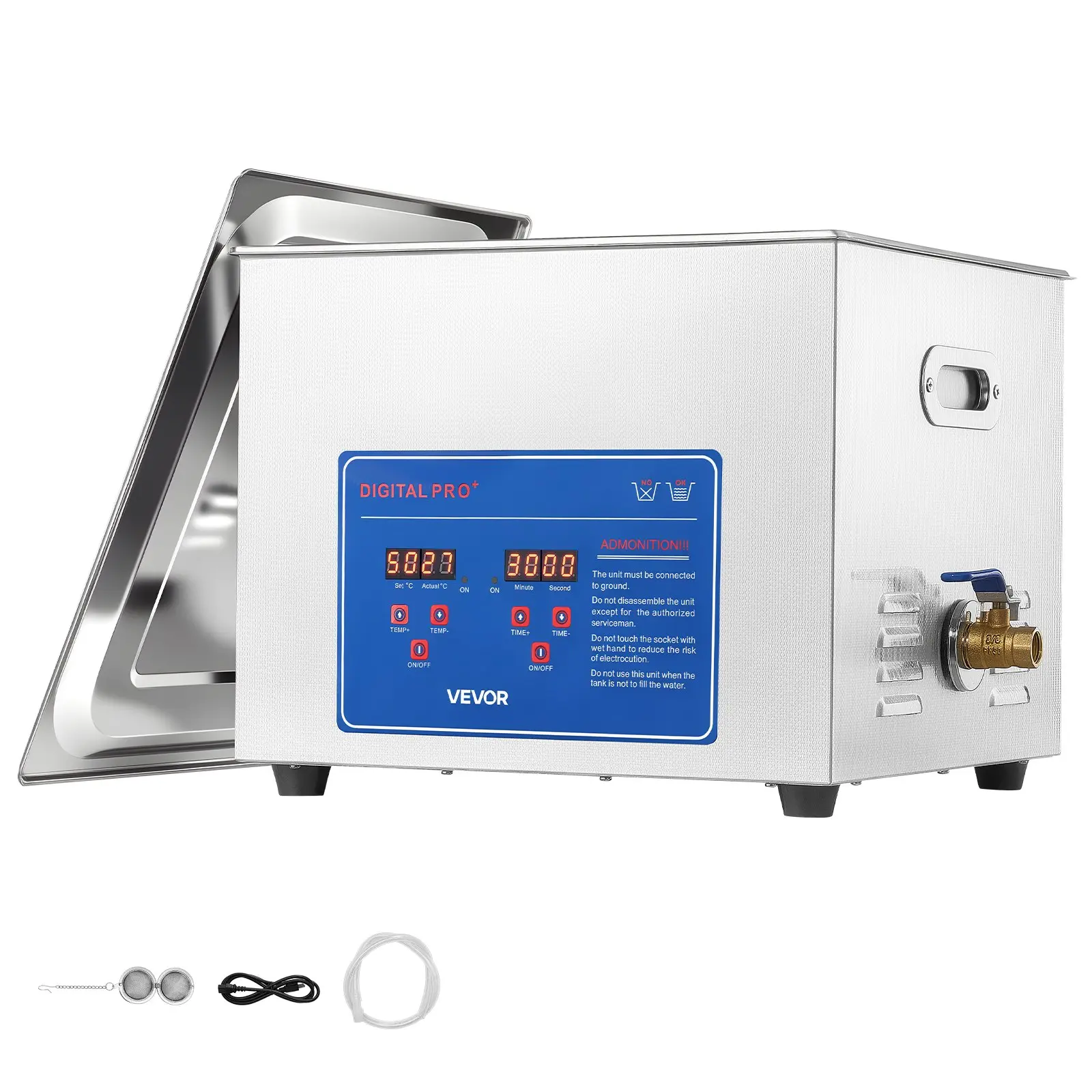 VEVOR Ultrasonic Cleaner 15L-Class Capacity Ultrasonic Parts Cleaner 40kHz, Digital Time and Temp Control, Stainless Steel Ultra Sonic Cleaning Machine with Cleaning Baskets, for Auto Parts, Glasses