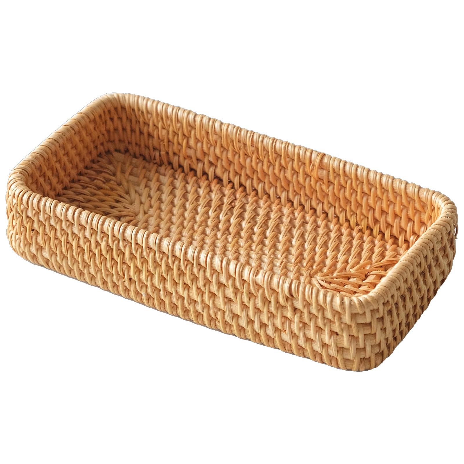 Woven Rattan Serving Tray, Rectangular Wicker Basket, Decorative Serving Tray for Living Room, Coffee Table, Home Organizer for Remote Control, Sundries