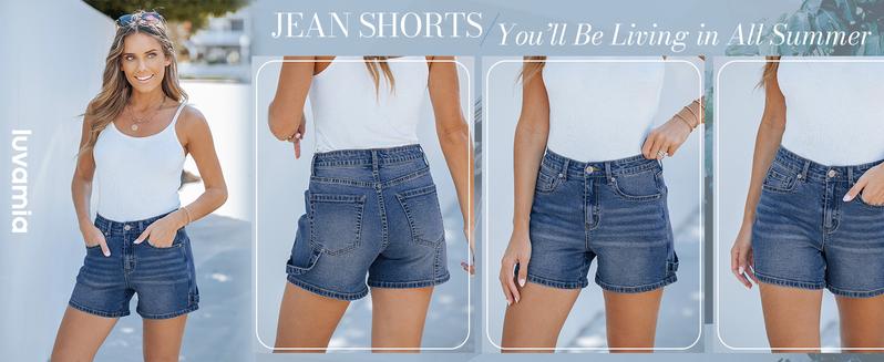 luvamia Jean Shorts for Women Trendy High Waisted Denim Shorts Carpenter Stretchy Summer Casual Mom Cut Off Jeans Shorts nice  jeans  Basic Trouser Womenswear