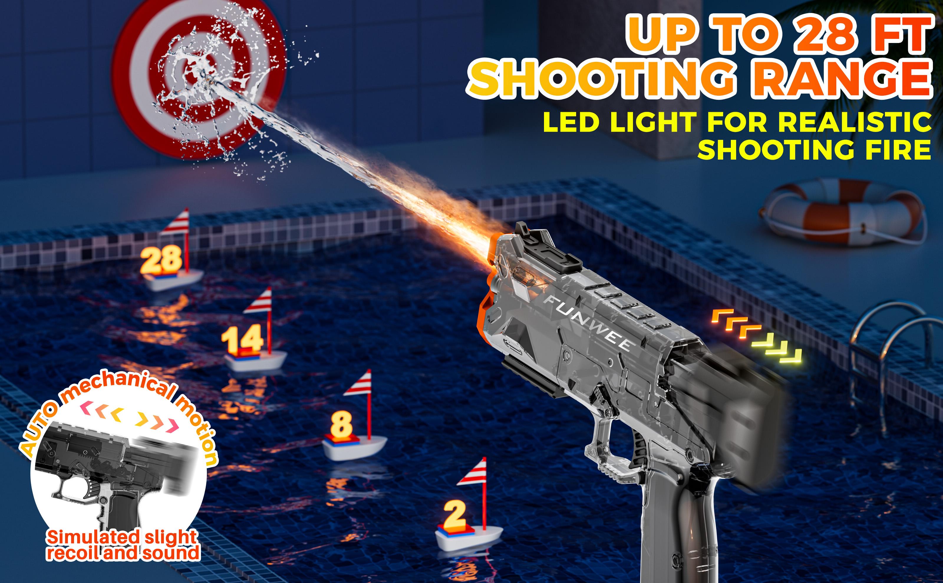 Electric Water Gun for Adult & Kid, Most Strongest Water Pistol Long Range 28-32 FT, Powerful High Powered Automatic Classic Squirt Gun Fully Auto Water Blaster, Swimming Pool Outdoor Toy Game Watergun Waterblaster Christmas Gift