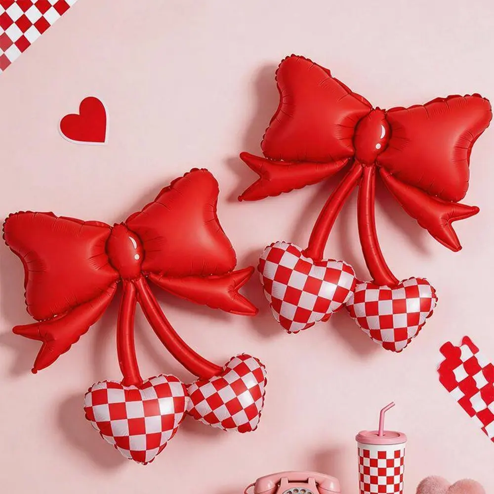 Macaron Cherry Bow Aluminum Foil Balloons, Perfect for Birthday, Wedding, Princess Theme Party Decorations, Multiple Colors Available
