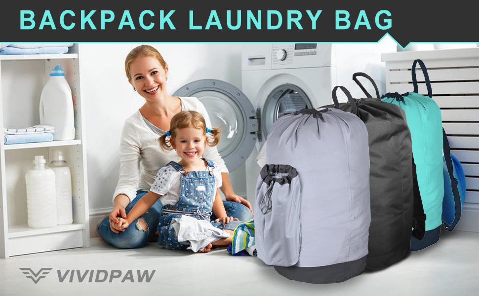 Extra Large Heavy-Duty Laundry Backpack Bag with Adjustable Drawstring, Washable Fabric, Shoulder Straps – Home Supplies Laundry Tools & Accessories, College Student Essential (Grey, Ideal Gift)