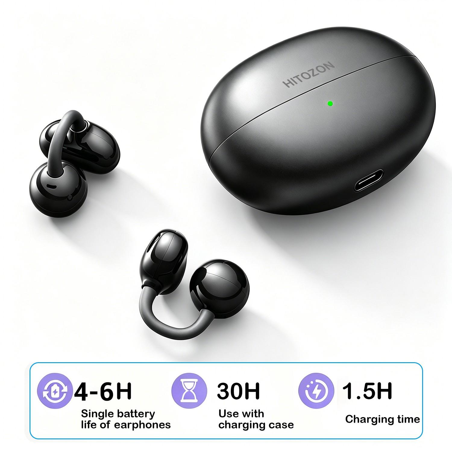 Open-Ear Wireless 6.0 Earphones for iPhone & Android, Bluetooth-compatible Ear Clip Headphones, Headset, Directional Sound, Pain-Free Fit, Multi Color Options