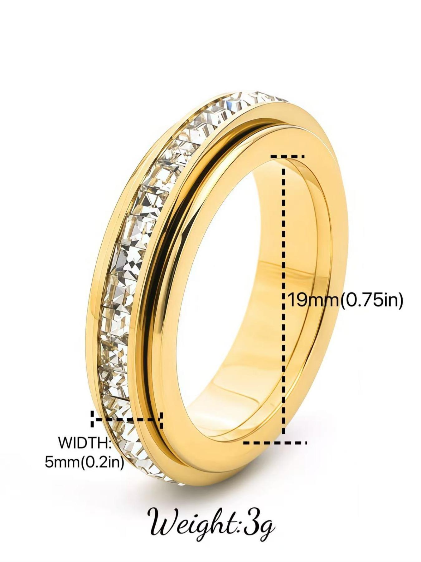 Titanium Steel Rotatable Ring for Men, Square Diamond Index Finger Ring, Simple Male Band, Couple Jewelry, Unisex Design