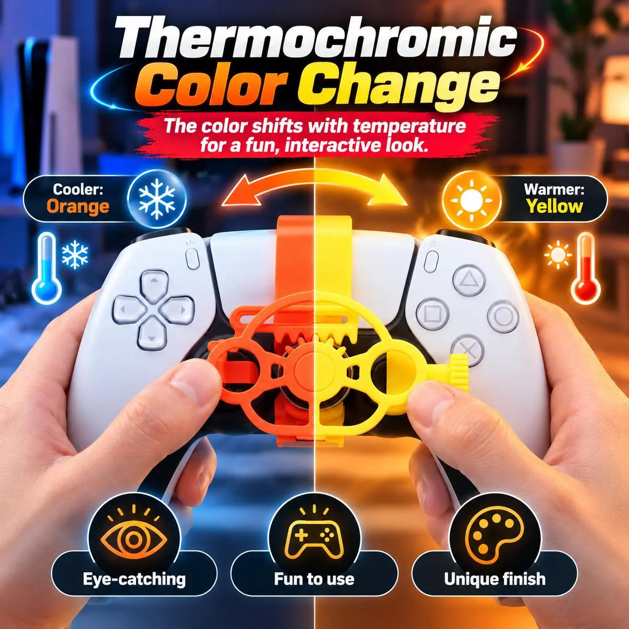 Mini Steering Wheel Attachment For PS5 Controller Spring Assisted Racing Game Accessory Easy To Install Compact And Fun Driving Control Enhance Your Gaming Experience With Precise Steering Feel Perfect For All Kinds Of Racing Simulation Games Portabl