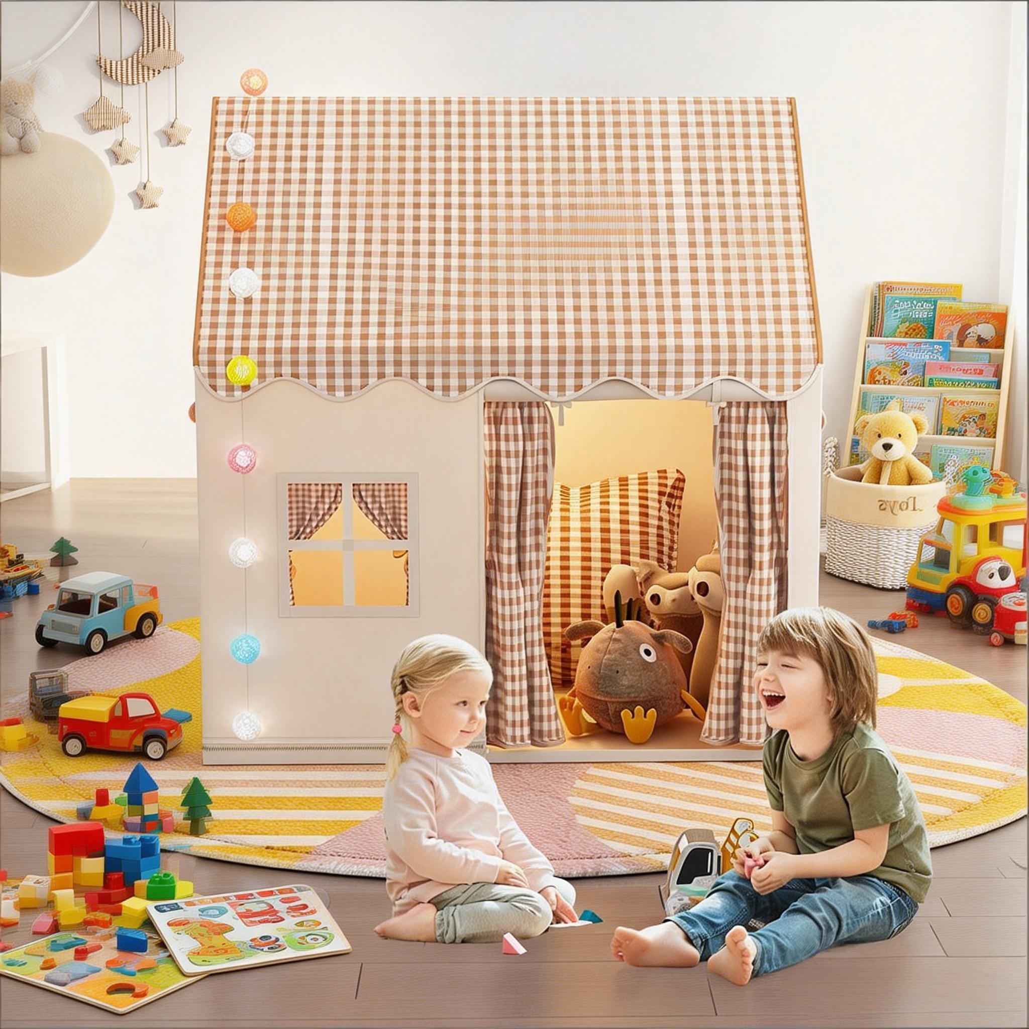 Round Grid Window Playhouse, Outdoor Playhouse, Check Pattern Tent with Side Windows, Portable Play Area for Imaginative Play, Perfect for Kids' Fun Round Grid Window Playhouse, Outdoor Playhouse, Check Pattern Tent with Side Windows, Portable Play Area for Imaginative Play, Perfect for Kids' Fun