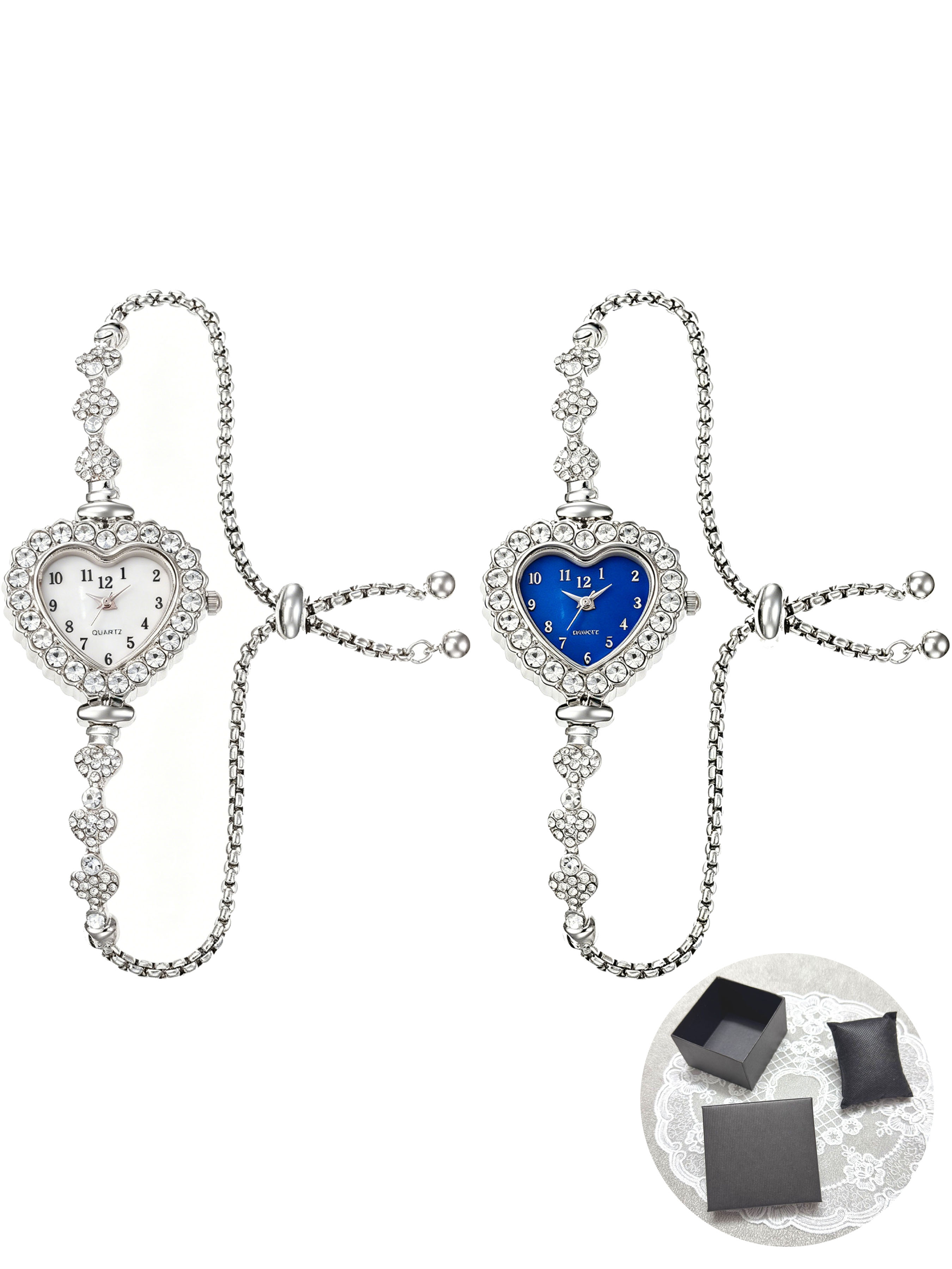 2026 new alloy heart-shaped digital dial watch, Arabic numeral dial, adjustable drawstring strap, quartz watch, diamond decoration, perfect gift for Christmas, Valentine's Day, birthdays and anniversaries, with gift box, Watch gift set