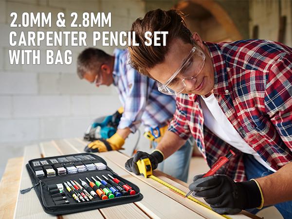 Nicpro 31 Pack Carpenter Pencil Set with Sharpener, Mechanical Carpenter Pencils with 128Pack Refills and Carbide Scribe Tool, Heavy Duty Construction Pencils for Architect Woodworking-With Canvas Case