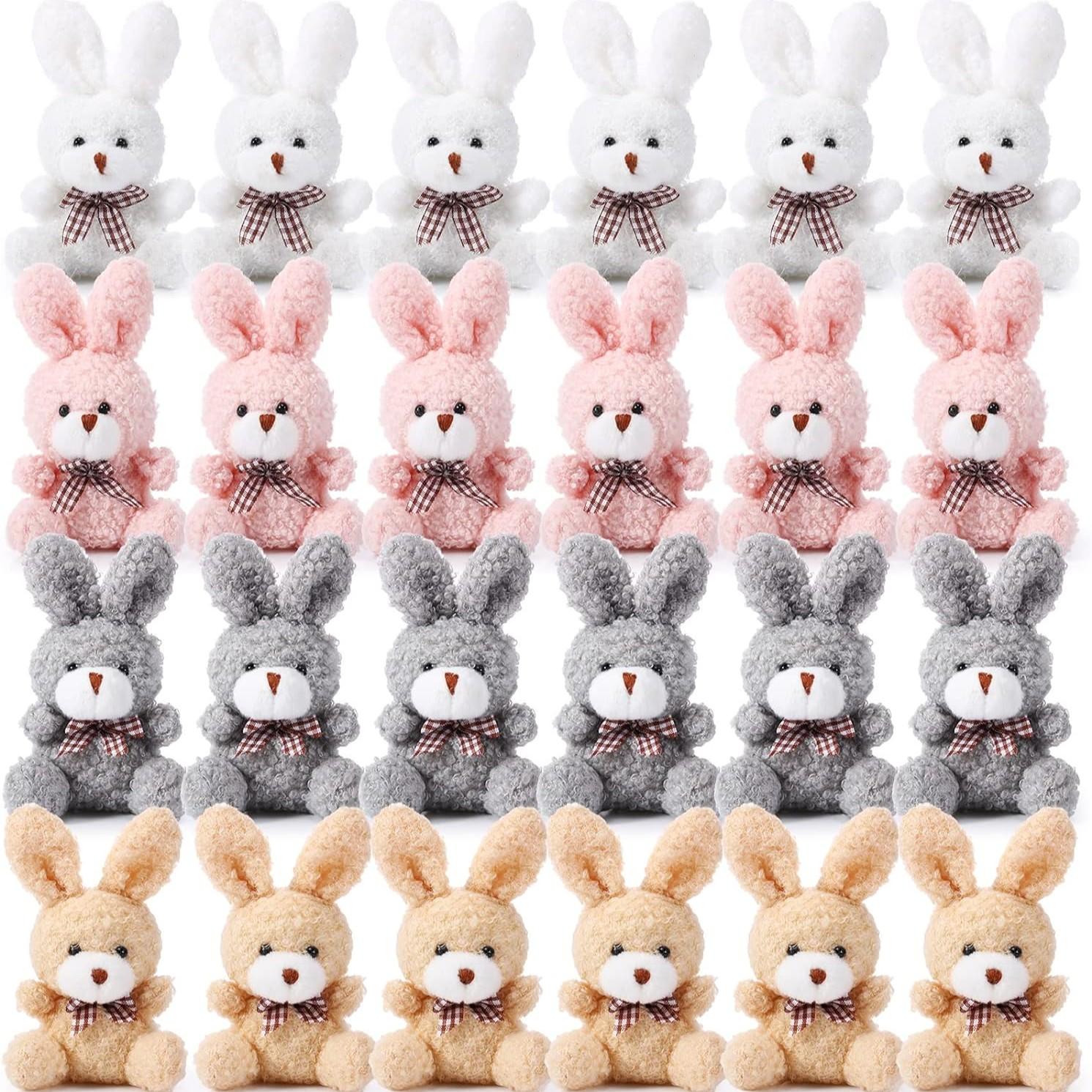 24-Piece Easter Plush Bunny Gift Set, Miniature Keychains, Bow-Tied Rabbit Dolls, Birthday Baby Party Favors