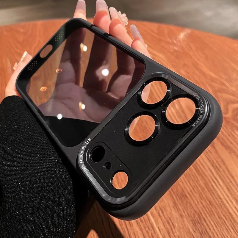 Luxury High-quality Translucent Metal Lens Frame Protective Case for iPhone 17 Pro Max ,17 Air ,17 Pro,17,16,16Pro,16 ProMax,15,15Pro,15 ProMax, 14 14Pro Max Simple and Stylish Case for Men Women Acrylic Hard Case,Minimalist Design, Premium Construction