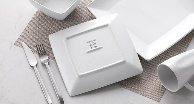 vancasso Soho Stoneware Square Dinner Set, 16 Piece Black/White Dinnerware Service Set, Kitchen Plate Crockery Set with Dinner Plate, Dessert Plate, Bowls and Mug, Service for 4