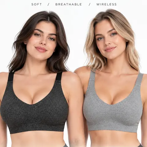 Plus-Size Women's Wireless Bra, Seamless Bra, Seamless Brassiere, Seamless Everyday Bra, Wireless Bandeau Bra, Bralette with Removable Pads, Soft and Comfy Bra for All Seasons