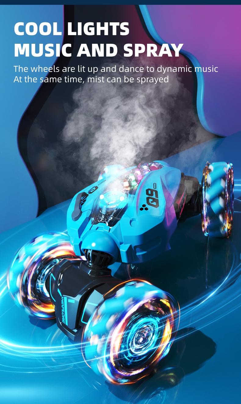 2.4GHz Gesture Sensing RC Stunt Car, Dual Remote Control, Spray Function, 360° Rotating Drift RC Cars with Lights & Music, Perfect Gift for Birthdays & Christmas 2.4GHz Gesture Sensing RC Stunt Car, Dual Remote Control, Spray Function, 360° Rotating Drift RC Cars with Lights & Music, Perfect Gift for Birthdays & Christmas