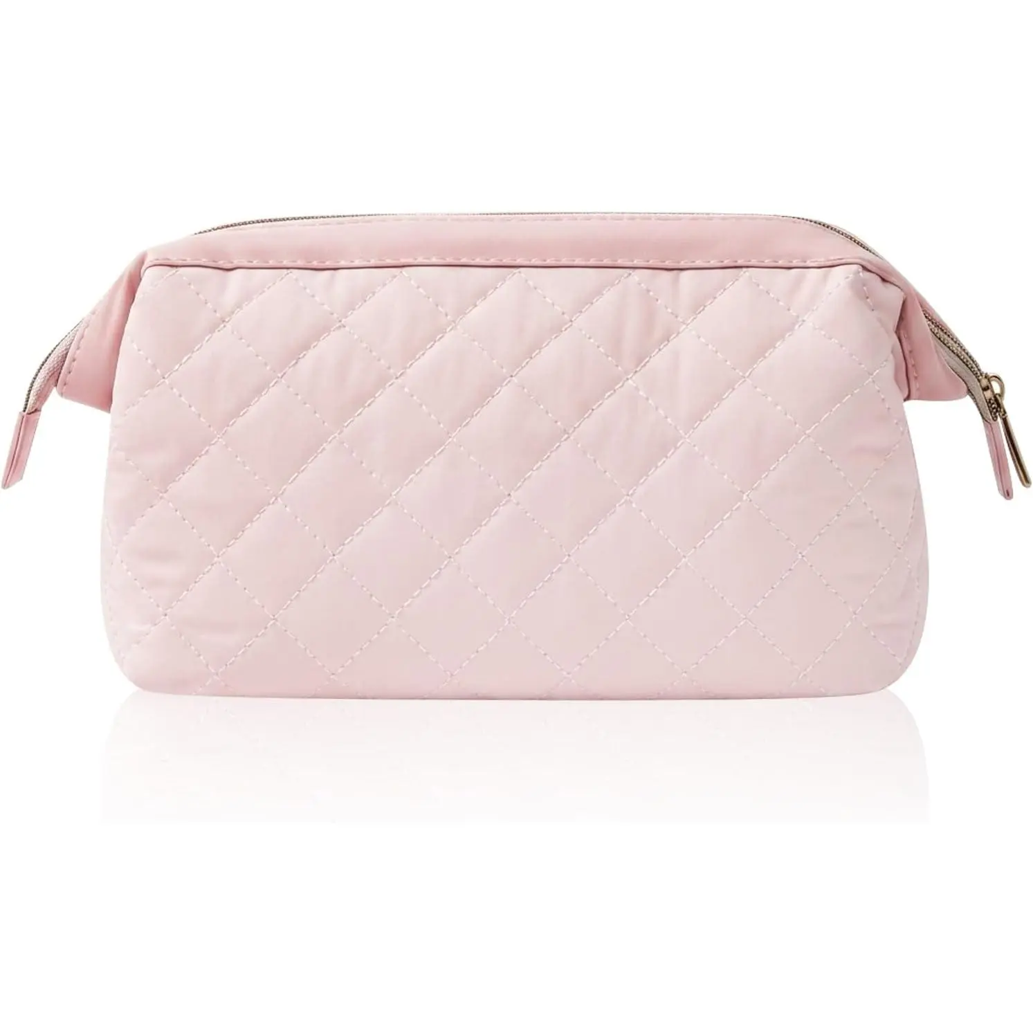 Puffy Padded Travel Makeup Bag for Women Pink | Wide-open Makeup Pouch, Cosmetic Bag for Brushes, Skincare & Toiletries – Ideal for Travel, Gym or Daily Carry
