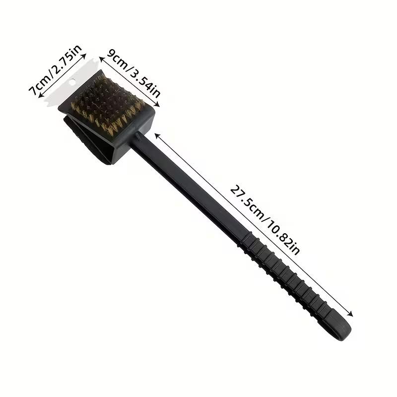 1pcs 3-In-1 Corner Copper Wire Brush, Grill Oven Cleaning BBQ Brush, Copper Wire Sponge Scraper, Long Handle, Durable Design