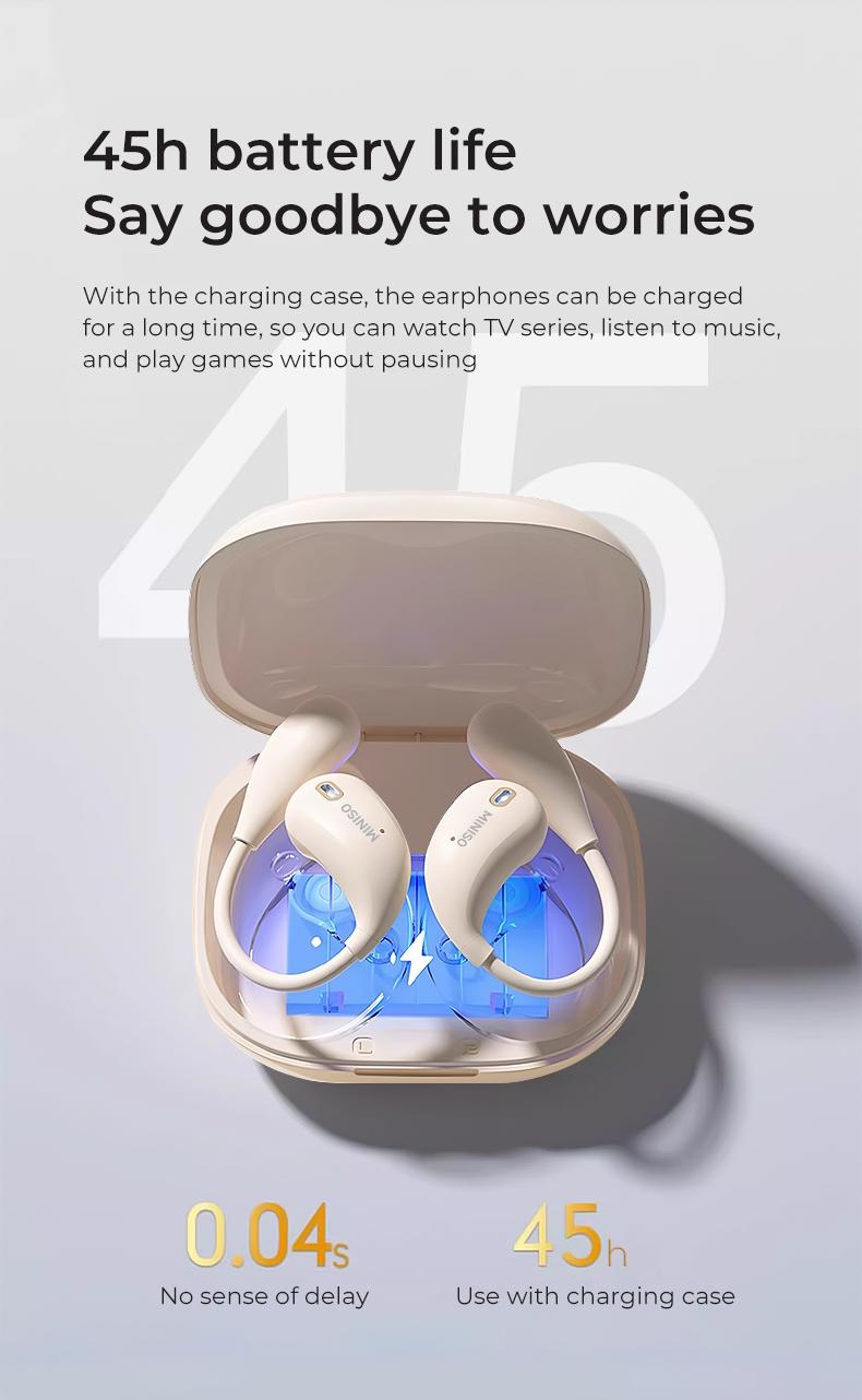 MINISO M95 True Wireless Open Ear Earbuds Bluetooth 5.4 IPX5 Waterproof 48Hours Play time OWS Headphones Immersive Premium Sound Long Distance Connection Headset with Charging Case Light-Weight Headphones Built-in Microphone Earbuds