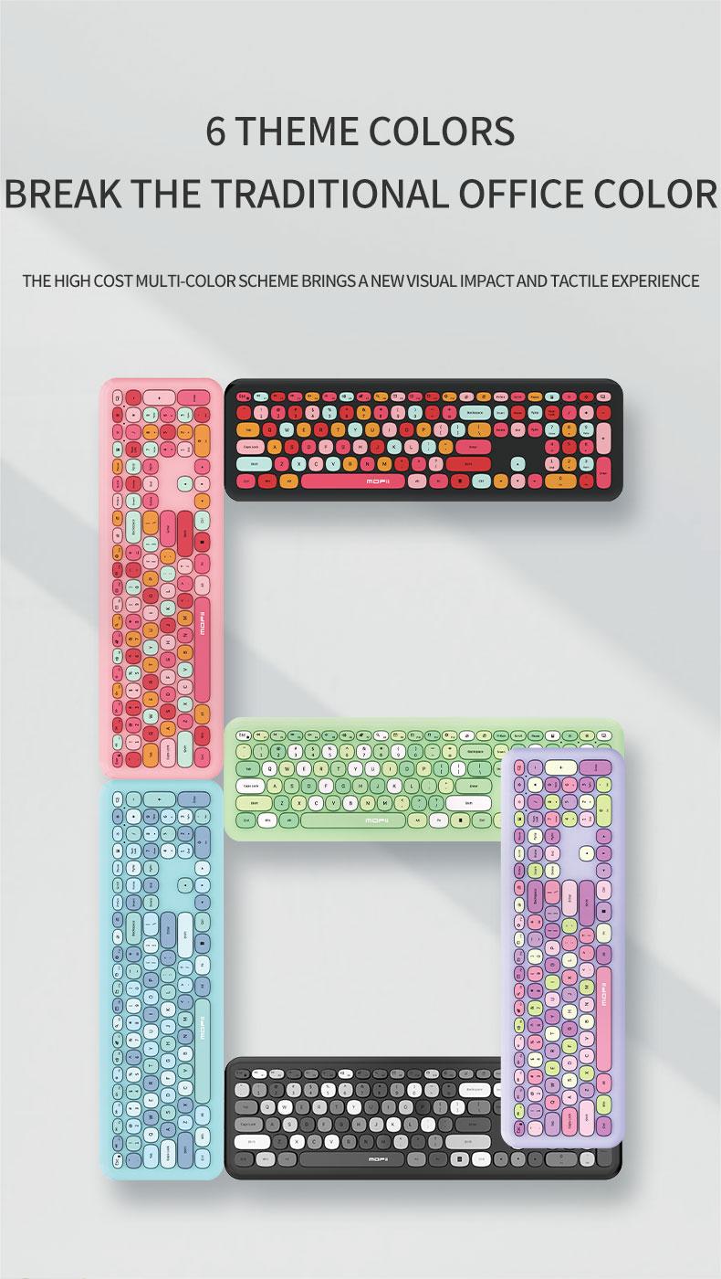 MOFii 1 Set Wireless Keyboard and Mouse Combo, Silent for Girls Office, Milk Tea Color Round Keycaps, Universal for Laptop/Desktop, US Qwerty (Batteries Not Included)