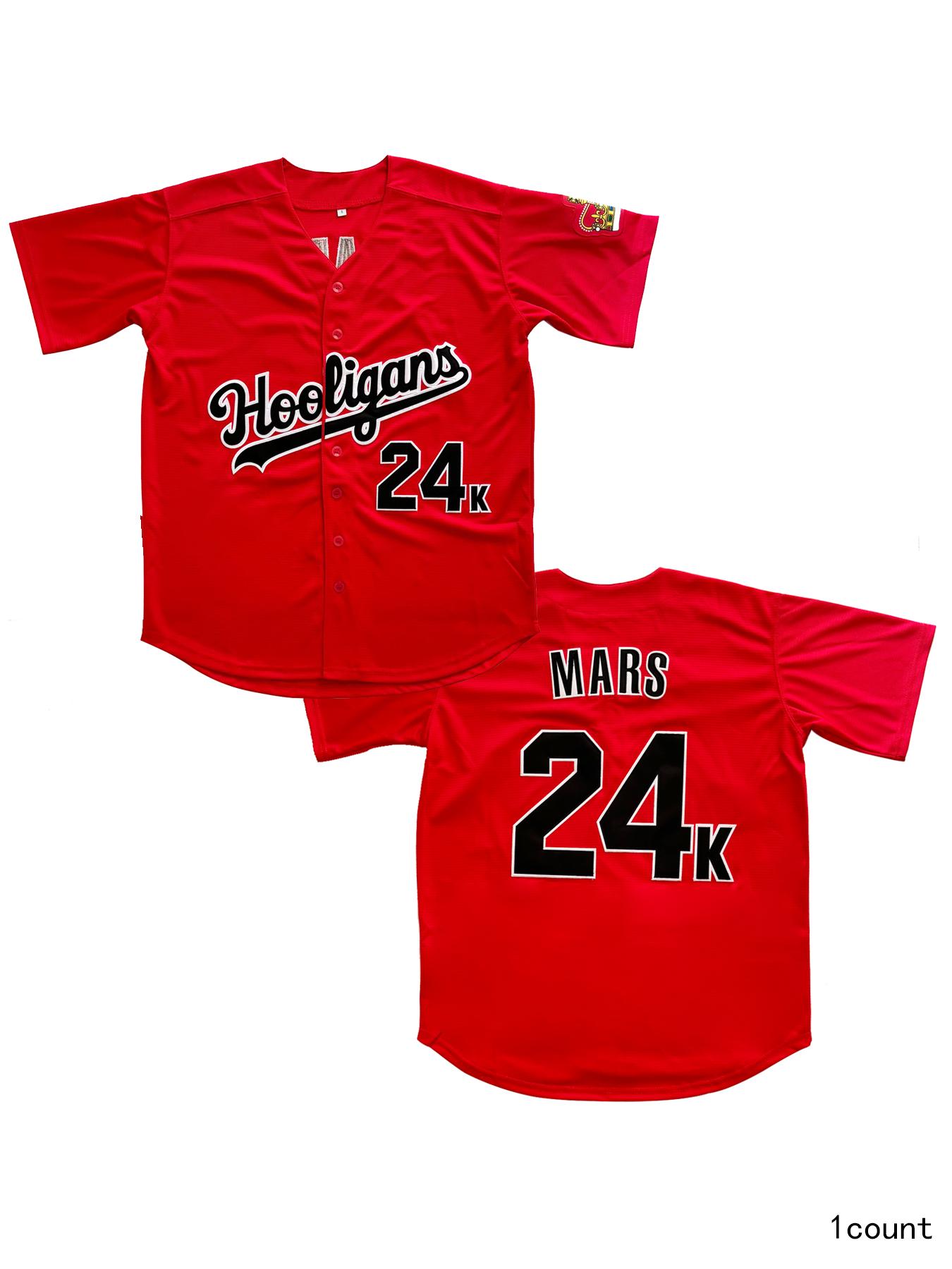 Men's Hooligans Mars 24K Baseball Jersey White Red Embroidery