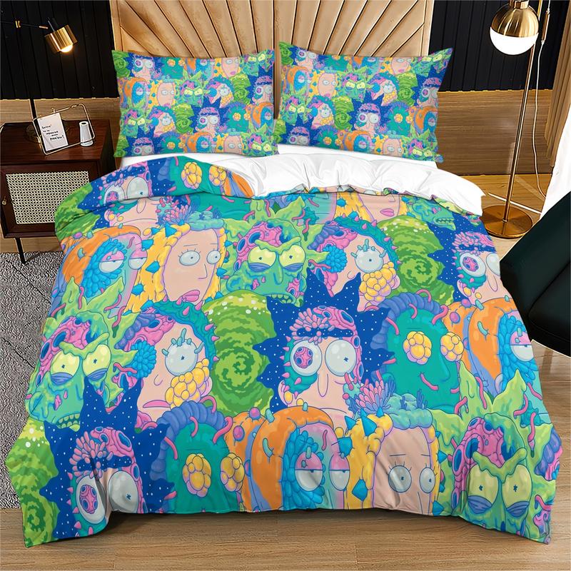 Rick And Morty Pattern Printed Soft And Durable Duvet Cover Set, Including 1 Duvet Cover And 1 Or 2 Pillowcases, Bedding Set Without a Core And Pillow, Suitable For Family Bedrooms And Dormitories, a Very Innovative Gift