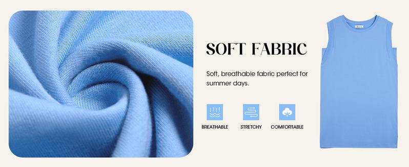 Wenrine Women's Summer Mini Dress Casual Loose Sleeveless Crewneck Slit Basic T Shirt Dresses with Pockets