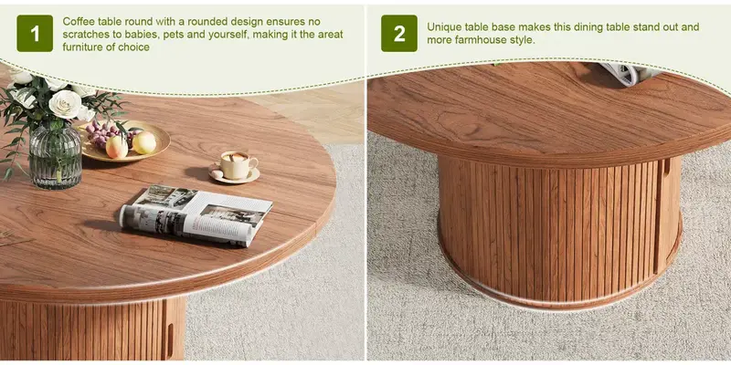 【TiktokShopStockUp】ONBRILL 47-in Contemporary Round Dining Table - Engineered Wood Natural Grain Top, Storage Drawer (Keeps Cutlery Close), Sturdy Cylindrical Legs, Easy-Clean Coating (Keeps Meals Simple), 47" Round Seating Homestyle Dining Room Furniture