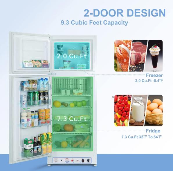 Smad 9.7 Cu.Ft Gas Propane Fridge Freezer LP Caravan Camper RV Fridge Garage AC