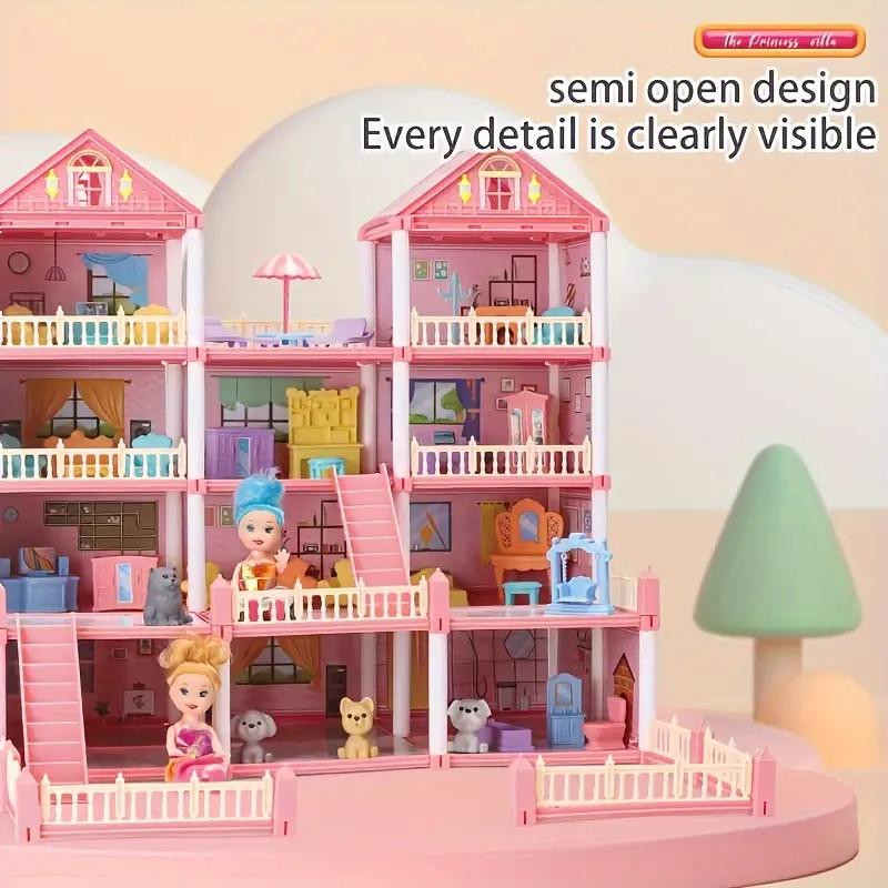 DIY Doll House with Light, 1 Set Creative DIY Doll House Toy, Fun Play Accessories for Family Entertainment