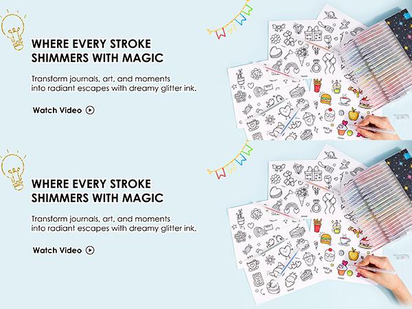 Grabie Capped Glitter Gel Ink Pen Set Of 42, HolidayHaul