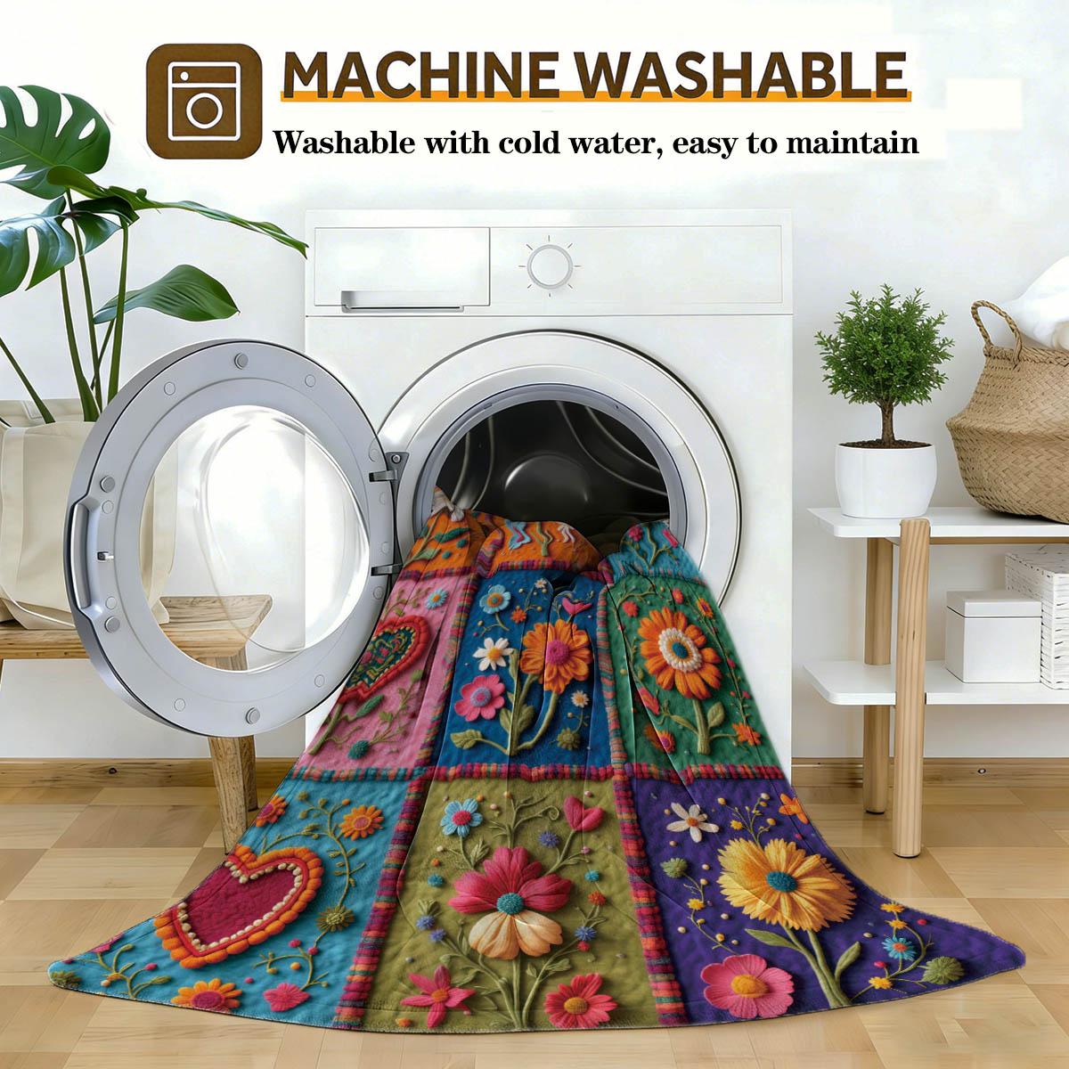 Vintage Floral Patchwork Blanket, Soft Breathable Flannel, Warm Comfortable Washable, Sofa Bedroom Bed Decor, Holiday Gift Multi-Use Throw