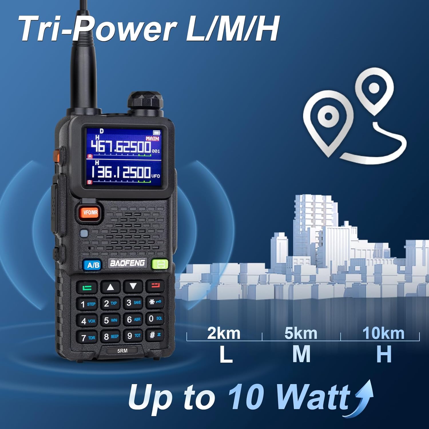 BAOFENG UV-5RH GMRS Radio (10W Upgrade) - Long Range Walkie Talkies with NOAA Weather Alert, 999 Channels, USB-C Charging | Emergency Two-Way Radio for Camping, Hiking & Survival (FRS/GMRS Compatible)