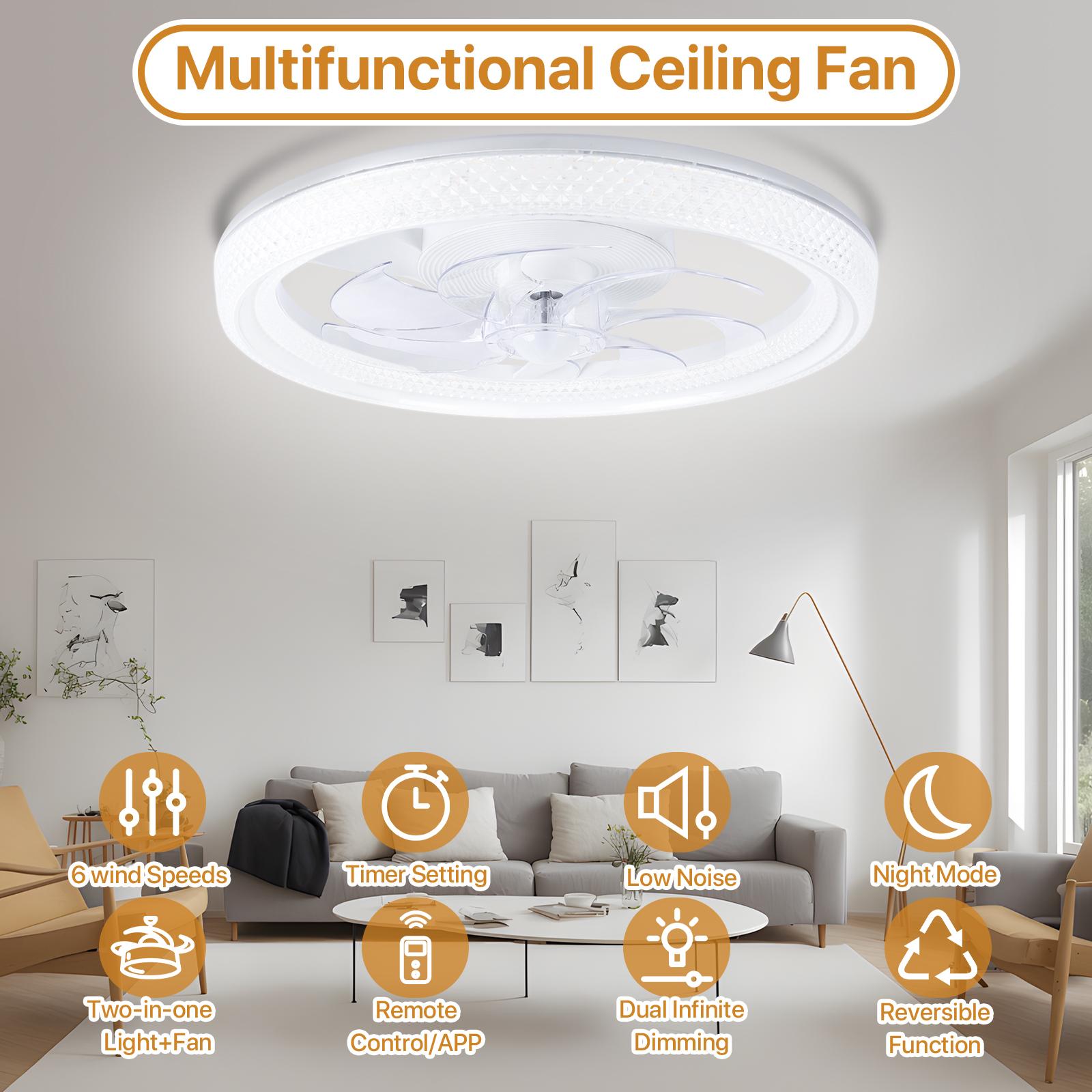 GLITGATE Ceiling Fan with Light, White Crystal Fan, 6-Speed + Reversible Motor Design, APP Remote Control, Timer Dimming, 3 Color Temperatures for Bedroom Living Room Study - Hardwired Power Design GLITGATE Ceiling Fan with Light, White Crystal Fan, 6-Speed + Reversible Motor Design, APP Remote Control, Timer Dimming, 3 Color Temperatures for Bedroom Living Room Study - Hardwired Power Design