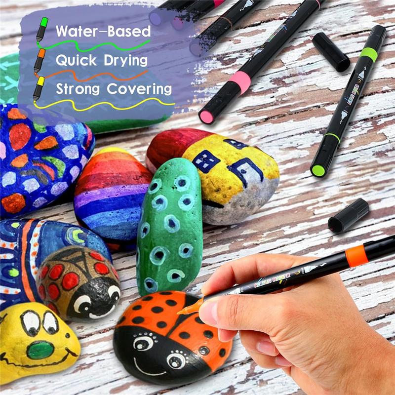 Double Head Acrylic Paint Marker, 1 Set Glass Album Ceramic Art Coloring Pen Set, Coloring Markers, Graffiti Markers, Professional Painting Set, Summer Gifts, Paint Pens Markers
