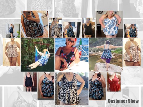 Yonique Women's Plus Size Two Piece Flyaway Tankini Set, V-Neck Full Coverage Tank top with Boy Shorts, Ladies Two Piece Plus Size Tankini Swimwear for Beach Swimming Holiday Vacation