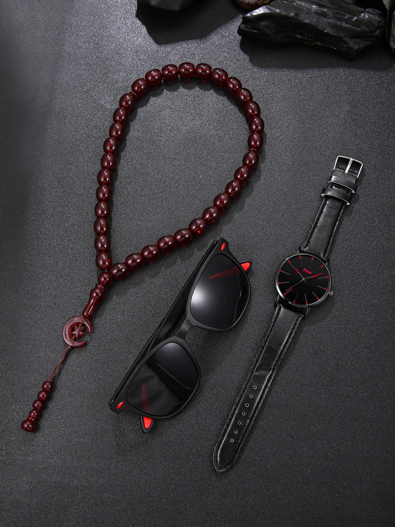 Men's Business Fashion Set, Includes Sunglasses, Watch, Prayer Beads, Ideal for Ramadan, Thanksgiving, Father's Day Gifts