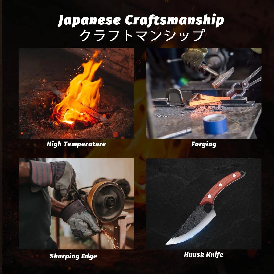 Viking Knife Hand Forged with Sheath KnifeSharpener High Carbon Steel Meat Knife forCamping, Outdoor, Deboning, BBQ, Best Gift Home Black Cutting Heavy Duty