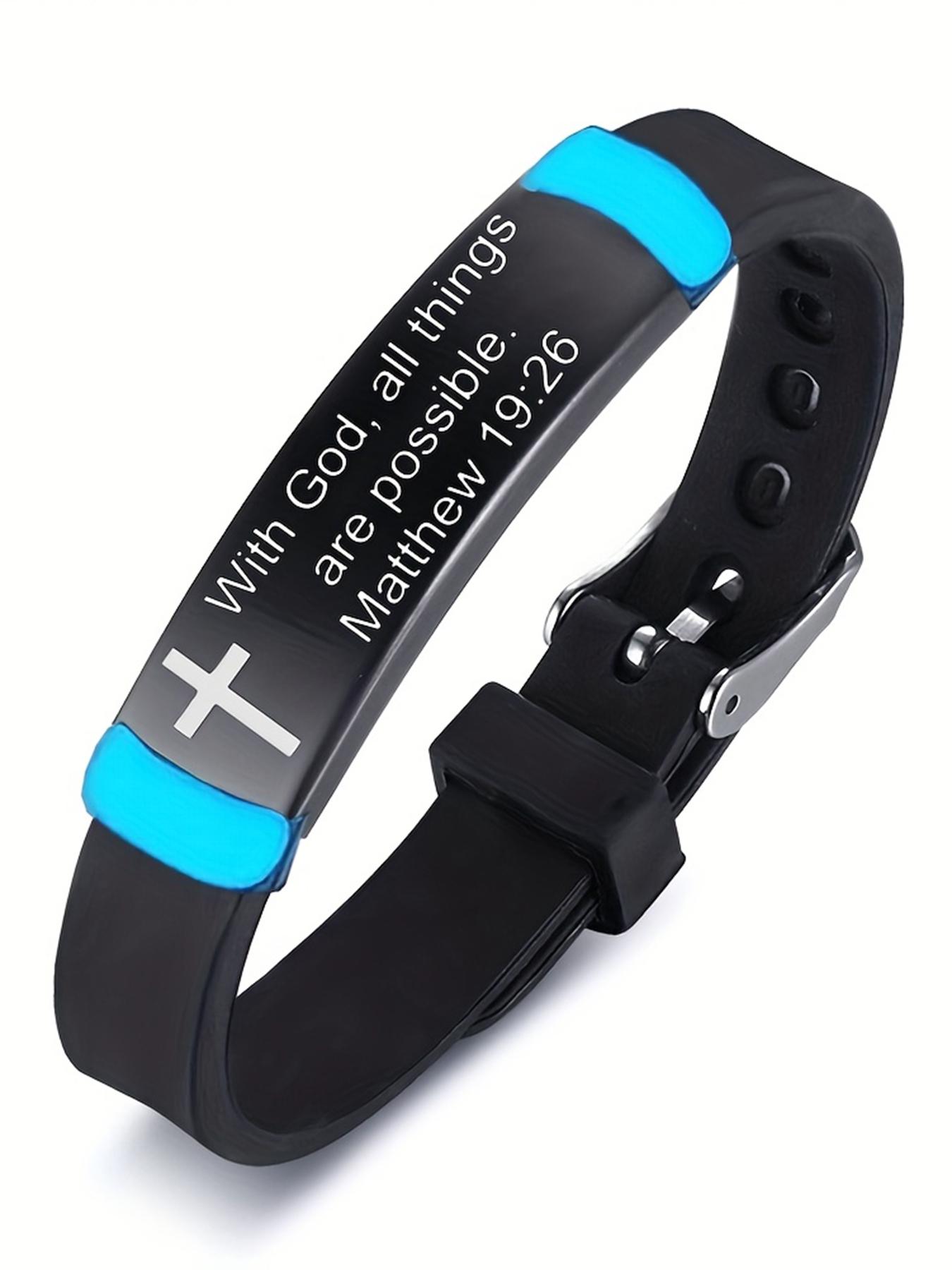 2 Pcs "With God" Inspirational Bible Verse Cross Night Light Bracelet, Cross Bracelets, Christian Silicone Identity Band, Inspirational Gift for Men and Women, All Seasons Casual Wear No Fade Couple Gift