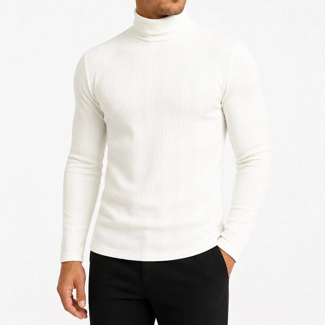 Men's Thick Turtleneck Sweater, Long Sleeve Thermal T-Shirt, Warm Pullover High Neck Top, Ribbed Slim Fit Base Layer for Fall Winter, European American Style Casual Menswear, Solid Color Everyday Work Office Travel Streetwear Shirt, Cold Weather Essential