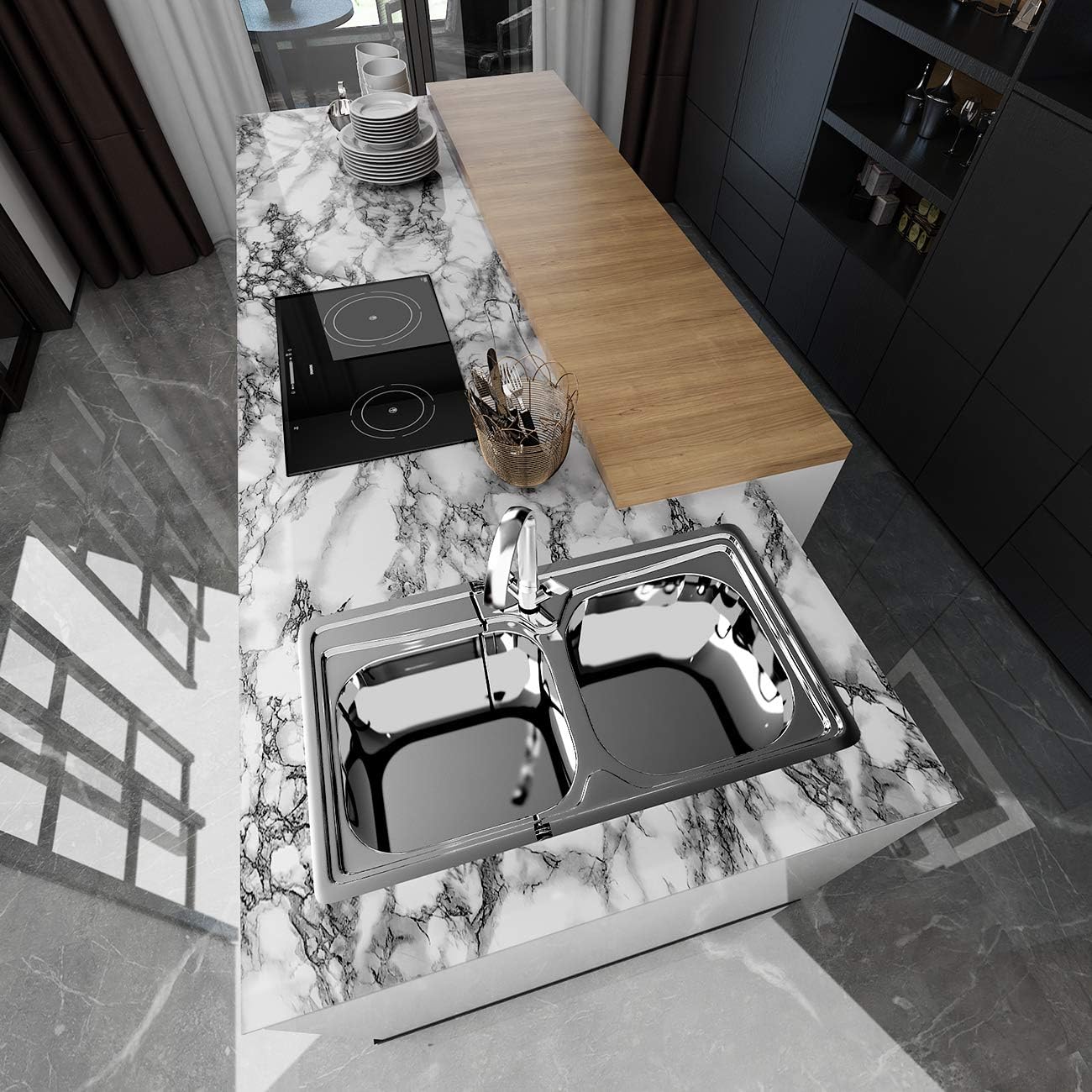 Marble Contact Paper for Countertops, Peel and Stick Wallpaper, Decorative Soapstone Wall Paper, DIY Kitchen & Bathroom Remodeling, Marble Pattern Wallpaper