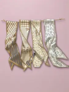 Minimalist temperament khaki small silk scarf women ins double-sided narrow ribbon spring/summer professional decoration scarf